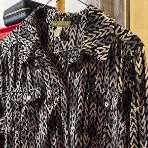 Black patterned, long sleeved dress